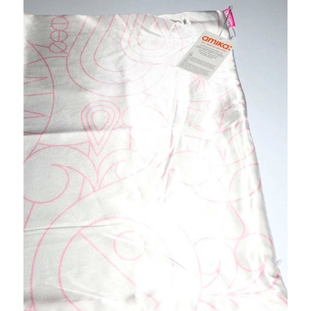 AMIKA Pink & White Hair Care Standard Satin Pillowcase Zipper Closure New w/ Tag